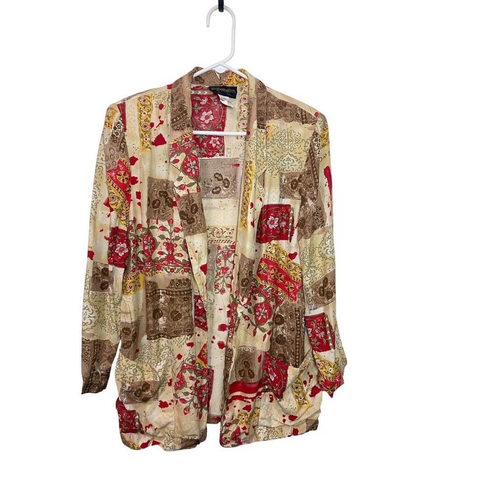 Vintage Requirements Patchwork Floral Rayon Blazer Open Front Size 12